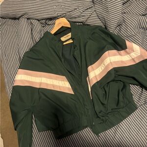 Pull&Bear Dark Green Bomber Jacket with Light Pink Stripes